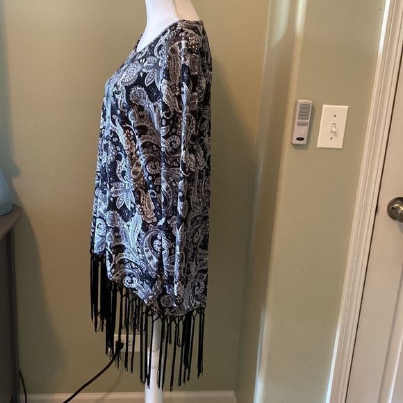 Ivory Love Paisley Black/Grey Top with Fringe Bottom L - Picture 4 of 9